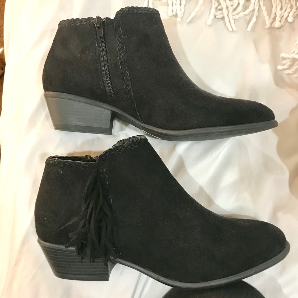 Suede and fringe booties
